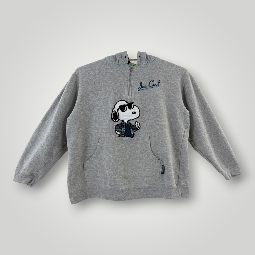 Peanuts Joe Cool Snoopy Quarter Zip Hoodie Heather Gray Vintage Style Large